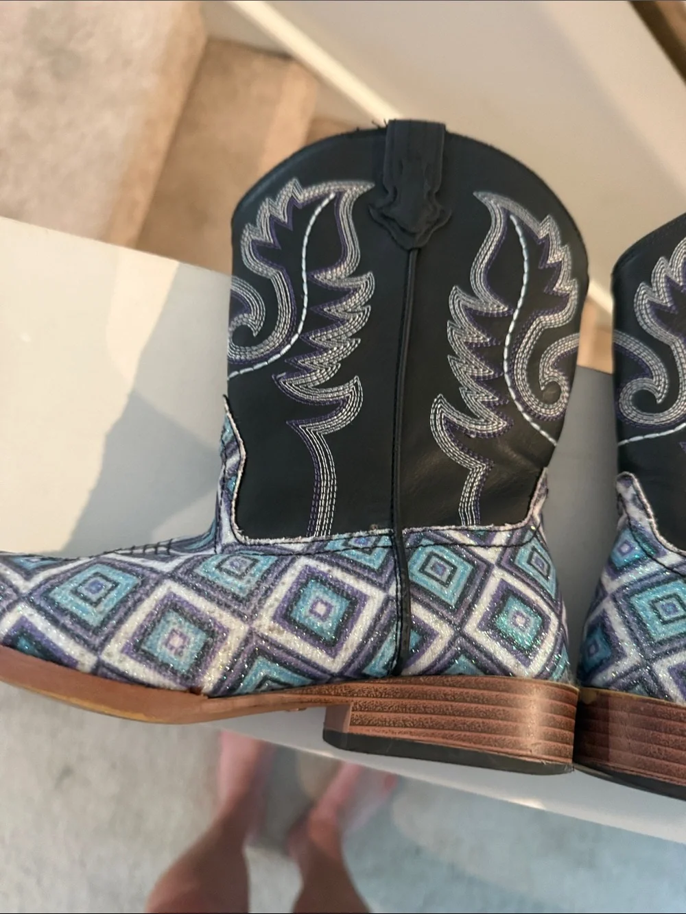 Little Kids girls Black Teal sparkle Western Cowgirl Boots cowboy USA 3 three